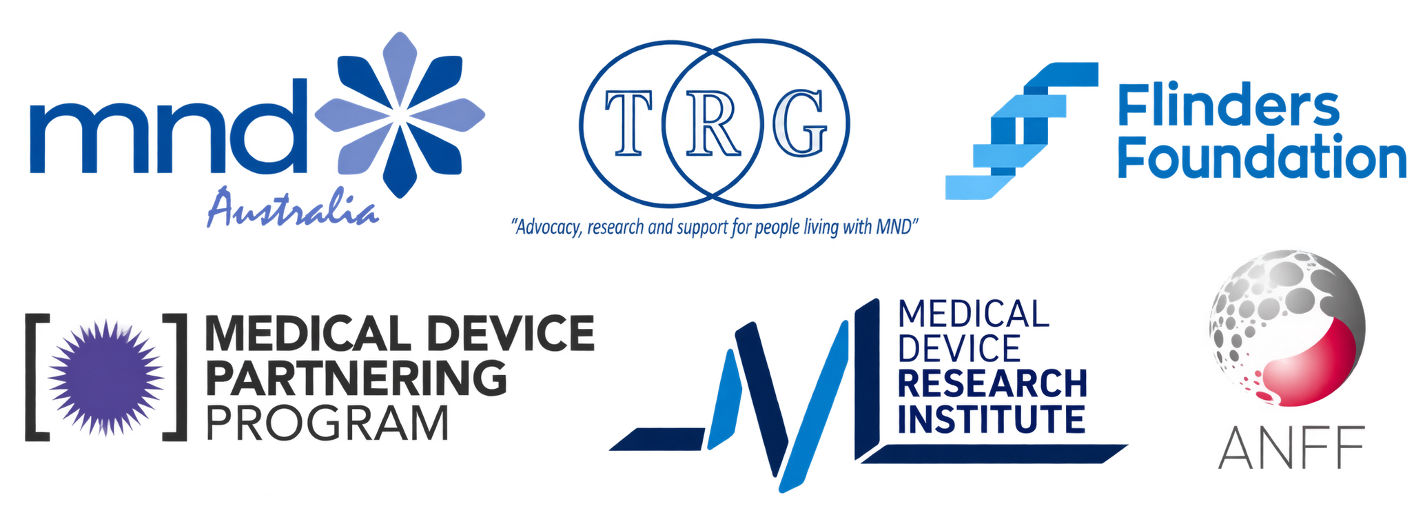 Supporting organisations: MND Australia, TRG, Flinders Foundation, Medical Device Partnering Program, Medical Device Research Institute, and ANFF