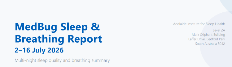 MedBug Sleep & Breathing Report header showing multi-night summary format